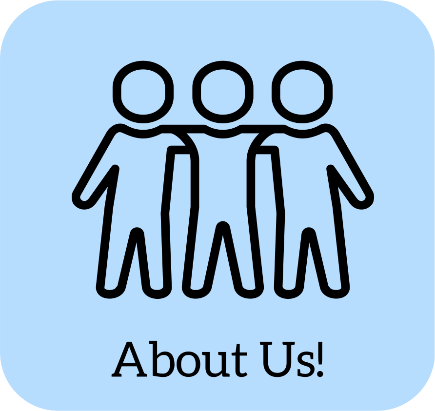 A picture of 3 stick figures hugging, labeled About Us