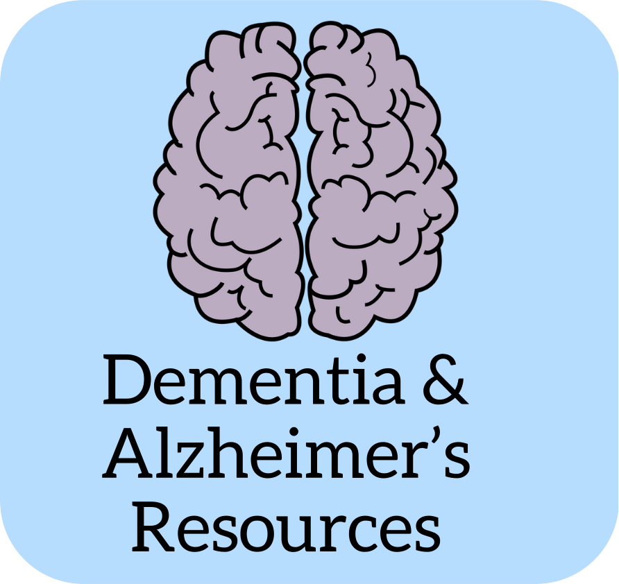 A picture of a brain labeled Dementia & Alzheimer's Resources