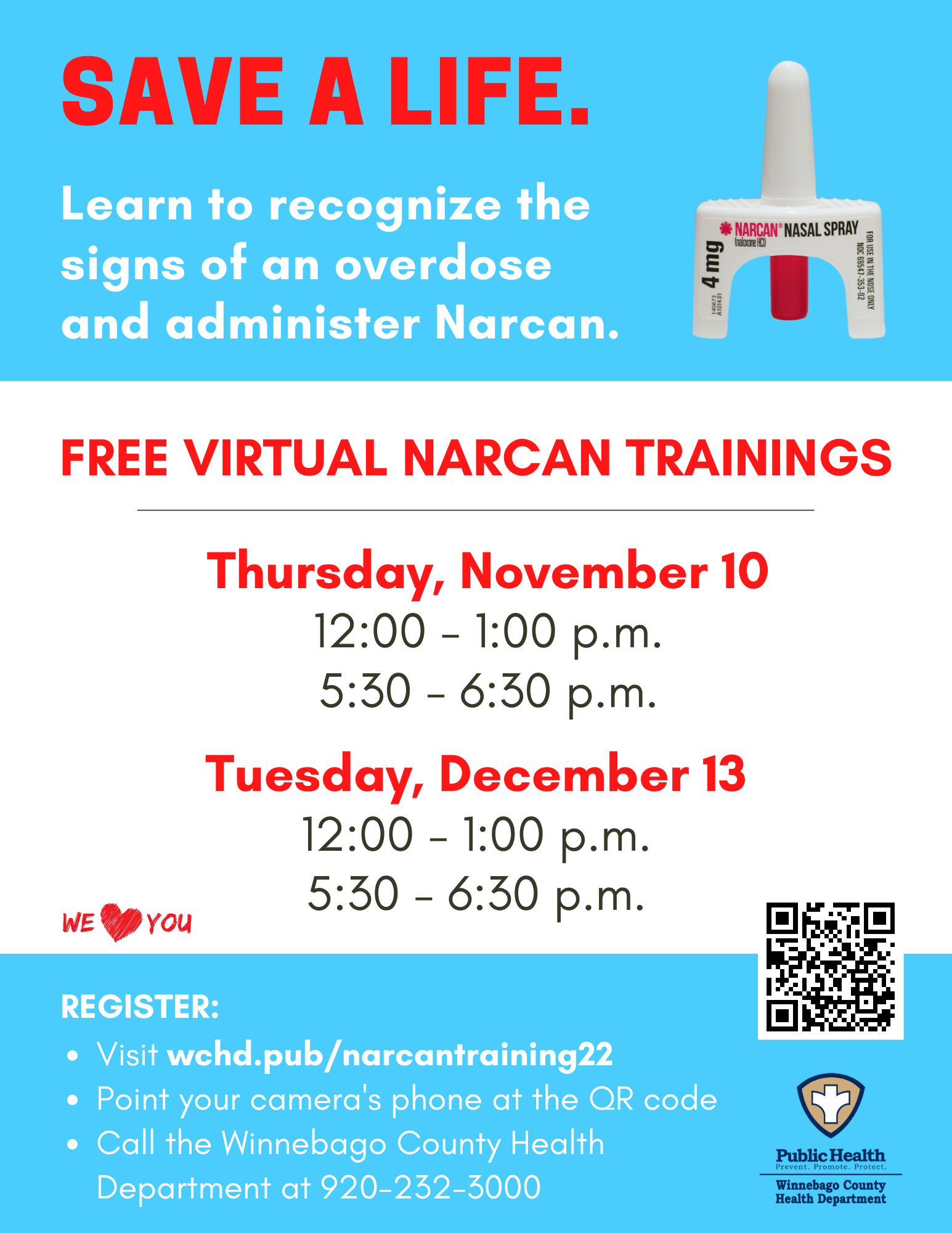 Narcan Training, November 10 and December 13