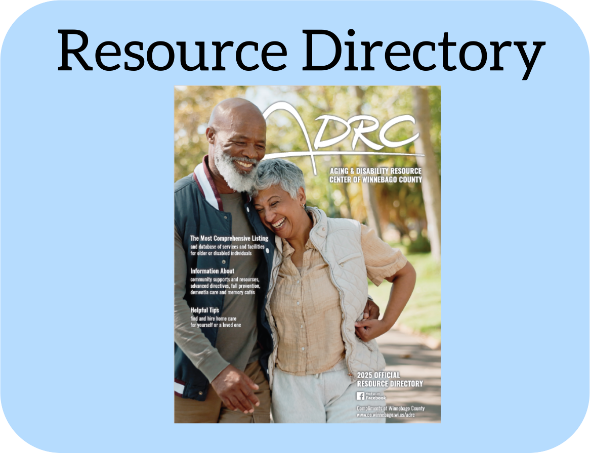 Labeled Resource Directory located at the top with a picture of the ADRC resource directory cover below it