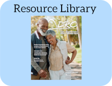 Button labeled Resource Library with a picture of the ADRC newsletter