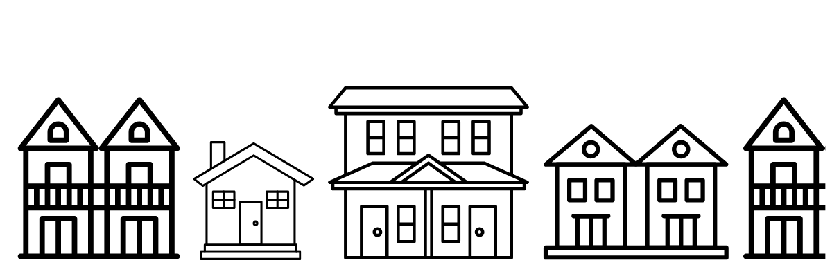 Row of various sizes and shapes of housing.