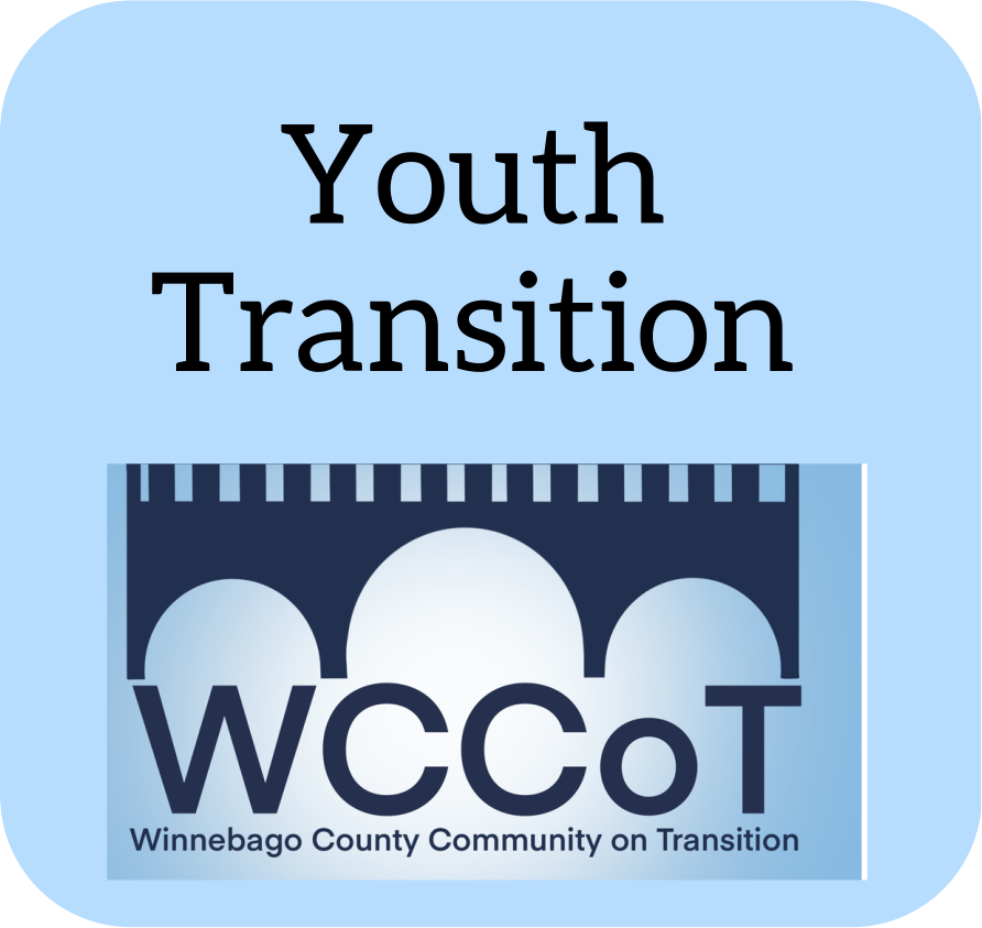 A picture labeled Youth Transition at the top with the Winnebago County Community on Transitions icon below it.