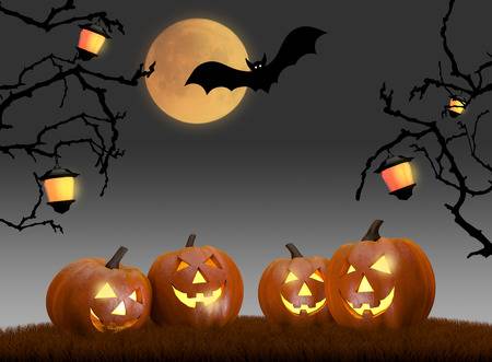 Pumpkins and bats Halloween scene